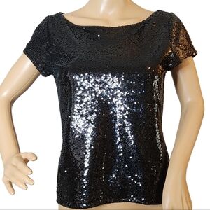 Alice + Olive black sequin silk-blend short sleeve top. Women's estimated XS